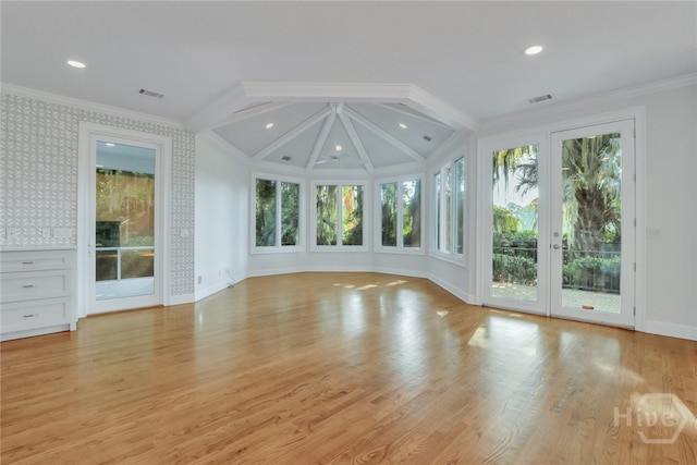 3 Elcy Ln, Savannah, GA 31411 - unfurnished room with crown molding, vaulted ceiling, light wood-style flooring, and baseboards