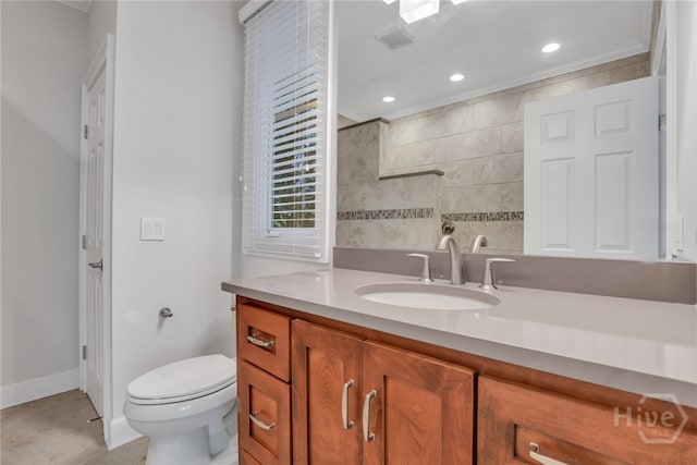 3 Elcy Ln, Savannah, GA 31411 - bathroom featuring vanity, toilet, baseboards, recessed lighting, and tile patterned floors