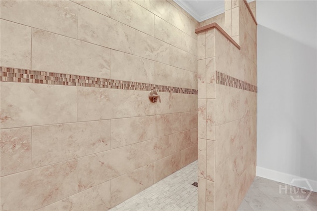 3 Elcy Ln, Savannah, GA 31411 - full bathroom with tiled shower, ornamental molding, and baseboards