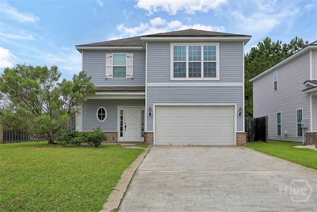 194 Calm Oaks Cir, Savannah, GA 31419 - traditional-style house with concrete driveway, brick siding, a front lawn, and a garage