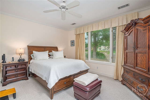 6 Pine Shadow Ct, Savannah, GA 31411 - bedroom featuring light carpet, crown molding, baseboards, and ceiling fan
