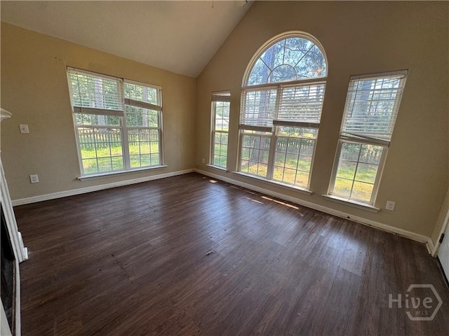 415 Copper Creek Cir, Pooler, GA 31322 - unfurnished room with dark wood finished floors, baseboards, and high vaulted ceiling