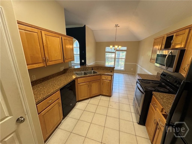 415 Copper Creek Cir, Pooler, GA 31322 - kitchen featuring a sink, stainless steel microwave, electric range oven, black dishwasher, and a peninsula
