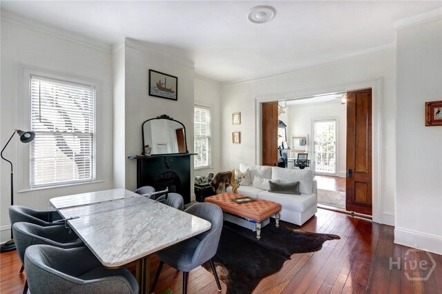 123 W Park Ave Unit 2, Savannah, GA 31401 - living area with ornamental molding, hardwood / wood-style flooring, and baseboards