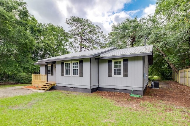 405 E 3rd St, Springfield, GA 31329 - view of front of property featuring crawl space, central air condition unit, and metal roof