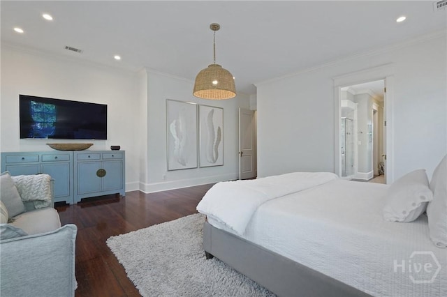 120 Marsh Harbor Dr S, Savannah, GA 31410 - bedroom featuring dark wood-type flooring, ornamental molding, recessed lighting, and baseboards