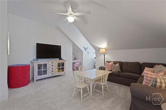 120 Marsh Harbor Dr S, Savannah, GA 31410 - living room with lofted ceiling, carpet flooring, and ceiling fan