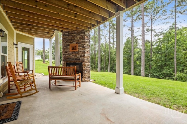 206 Captain Cone Ct, Brooklet, GA 30415 - view of patio / terrace with an outdoor stone fireplace