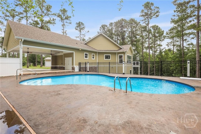 206 Captain Cone Ct, Brooklet, GA 30415 - view of pool with a patio and ceiling fan