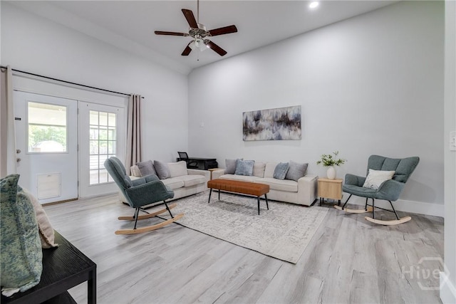 82 Saddlebrush Rd, Ellabell, GA 31308 - living room featuring wood finished floors, ceiling fan, baseboards, and recessed lighting