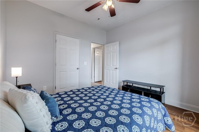 82 Saddlebrush Rd, Ellabell, GA 31308 - bedroom featuring wood finished floors, baseboards, and ceiling fan