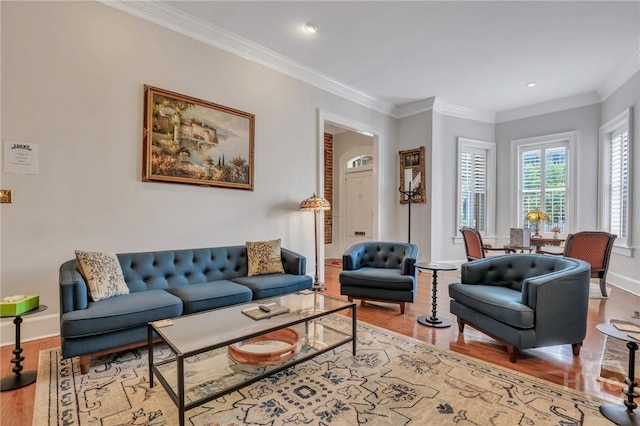 509 E Broughton St, Savannah, GA 31401 - living room with wood finished floors, crown molding, baseboards, and recessed lighting