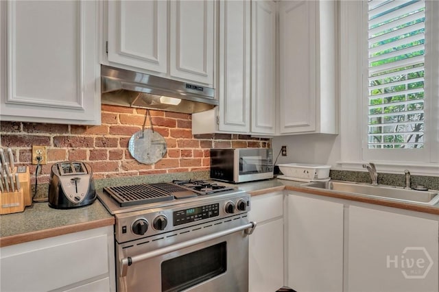 509 E Broughton St, Savannah, GA 31401 - kitchen featuring stainless steel appliances, under cabinet range hood, and white cabinetry