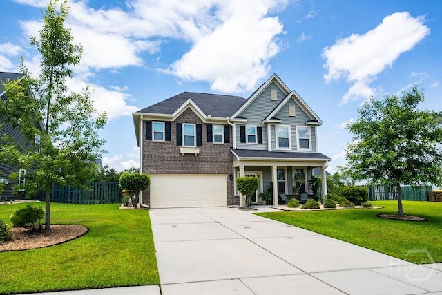 66 Tarbert Cut Cut, Richmond Hill, GA 31324 - craftsman-style home with concrete driveway, a garage, a porch, and brick siding