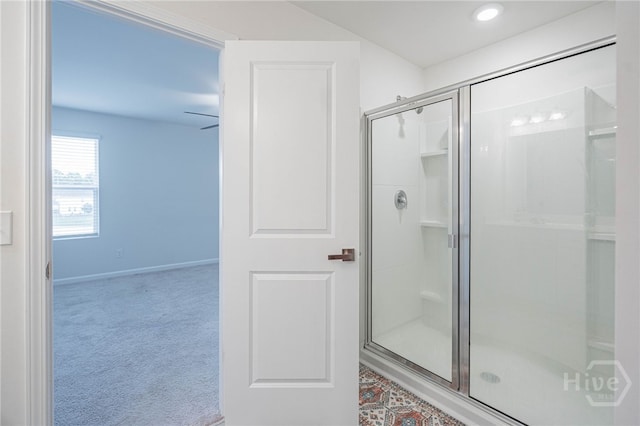 147 Congo Ct, Pooler, GA 31322 - bathroom with a shower stall, baseboards, and recessed lighting