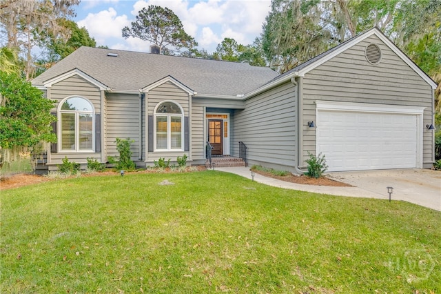 32 Sparnel Rd, Savannah, GA 31411 - ranch-style home with concrete driveway, a front lawn, and an attached garage