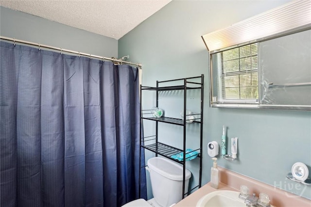 151 Ogeechee Ave, Bloomingdale, GA 31302 - full bathroom with toilet, a textured ceiling, vanity, and a shower with curtain