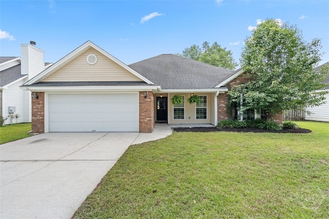 210 Pebblestone Dr, Bloomingdale, GA 31302 - view of front of home with brick siding, an attached garage, driveway, and a front lawn