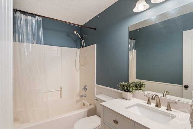 210 Pebblestone Dr, Bloomingdale, GA 31302 - bathroom featuring toilet, vanity, shower / tub combo, and a textured ceiling