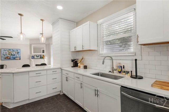 2301 Alaska St, Savannah, GA 31404 - kitchen with dishwasher, a peninsula, light countertops, tasteful backsplash, and recessed lighting