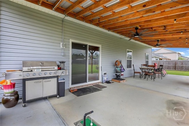 4 Broken Bit Rd, Ellabell, GA 31308 - view of patio / terrace featuring outdoor dining space, a ceiling fan, and a grill