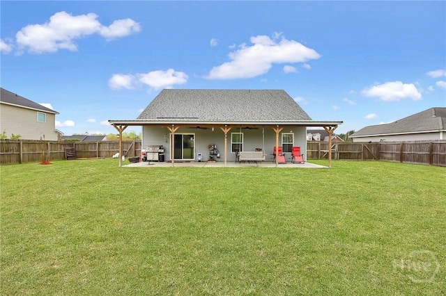 4 Broken Bit Rd, Ellabell, GA 31308 - back of property with a patio area, a fenced backyard, and a ceiling fan