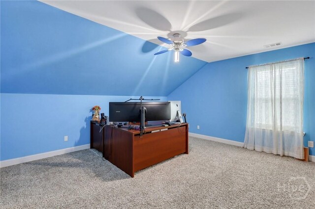 4 Broken Bit Rd, Ellabell, GA 31308 - office area featuring lofted ceiling, carpet flooring, and ceiling fan