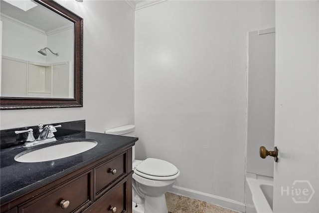 8519 Cresthill Ave, Savannah, GA 31406 - bathroom featuring crown molding, toilet, vanity, and baseboards