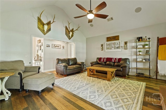 510 Braves Field Dr, Guyton, GA 31312 - living area featuring ceiling fan, high vaulted ceiling, and wood finished floors