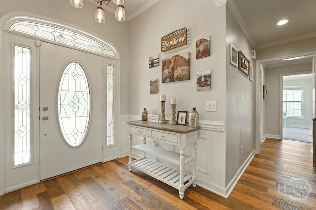 510 Braves Field Dr, Guyton, GA 31312 - foyer entrance with hardwood / wood-style flooring, ornamental molding, and recessed lighting