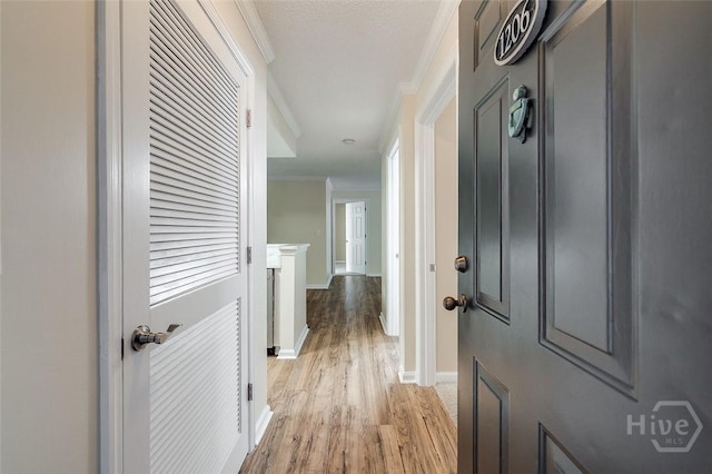 12300 Apache Ave Unit 1206, Savannah, GA 31419 - hallway featuring light wood-style floors, baseboards, and crown molding