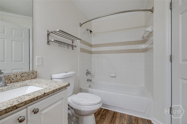 12300 Apache Ave Unit 1206, Savannah, GA 31419 - bathroom with vanity,  shower combination, toilet, wood finished floors, and crown molding