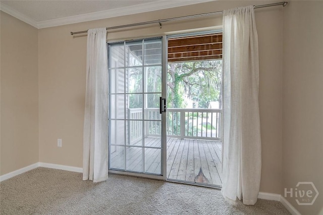 12300 Apache Ave Unit 1206, Savannah, GA 31419 - doorway with carpet, baseboards, and crown molding