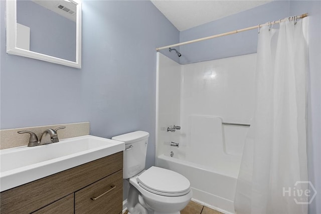 1419 E 35th St, Savannah, GA 31404 - bathroom with shower / bath combination with curtain, vanity, and tile patterned floors
