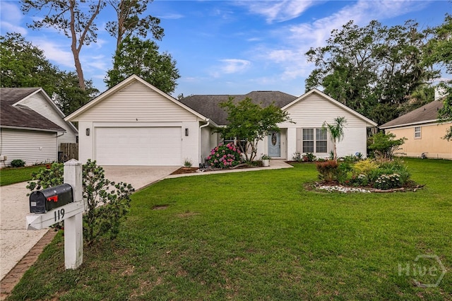 119 Palmetto Bay Rd, Savannah, GA 31410 - ranch-style home with driveway, an attached garage, and a front lawn
