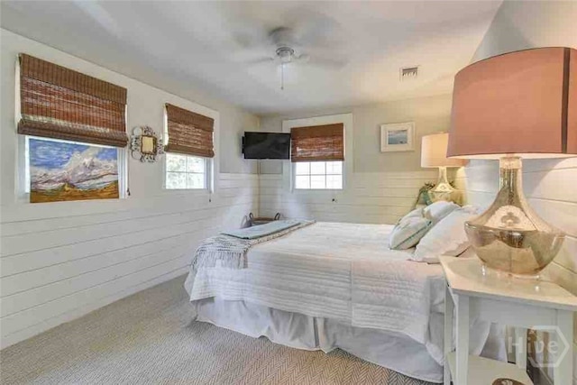1810 Chatham Ave, Tybee Island, GA 31328 - carpeted bedroom with wainscoting and a ceiling fan