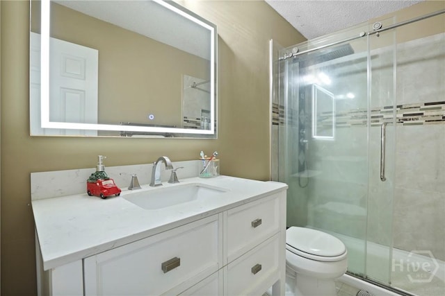 1346 Ryans Way, Pooler, GA 31322 - bathroom with toilet, a shower stall, vanity, and a textured ceiling