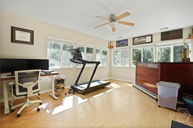 1346 Ryans Way, Pooler, GA 31322 - exercise area with ceiling fan, wood finished floors, and baseboards