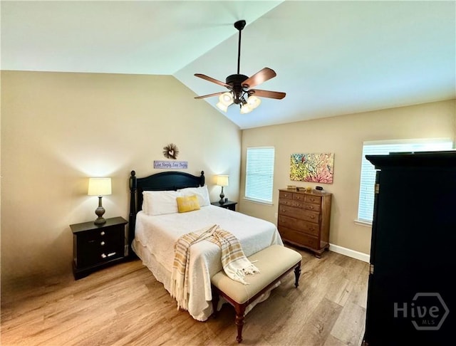 174 Regency Cir, Pooler, GA 31322 - bedroom featuring light wood-style flooring, lofted ceiling, ceiling fan, and baseboards
