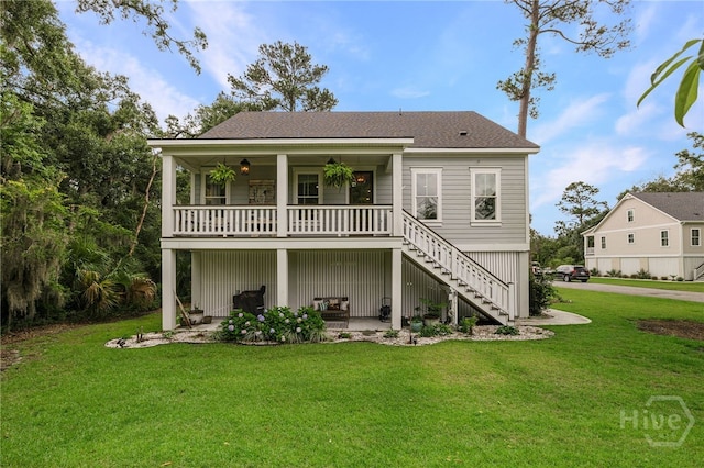 122 N St, Savannah, GA 31410 - back of house featuring a yard, stairs, and a shingled roof