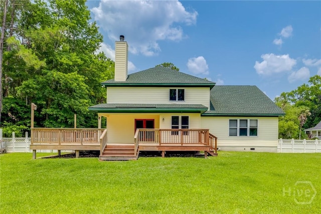 1 Shipyard Ln, Savannah, GA 31406 - rear view of property featuring a chimney, a wooden deck, and roof with shingles