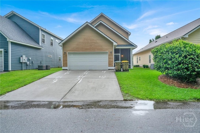 133 Moonlight Trl, Port Wentworth, GA 31407 - view of front of home with a garage, a front lawn, and cooling unit