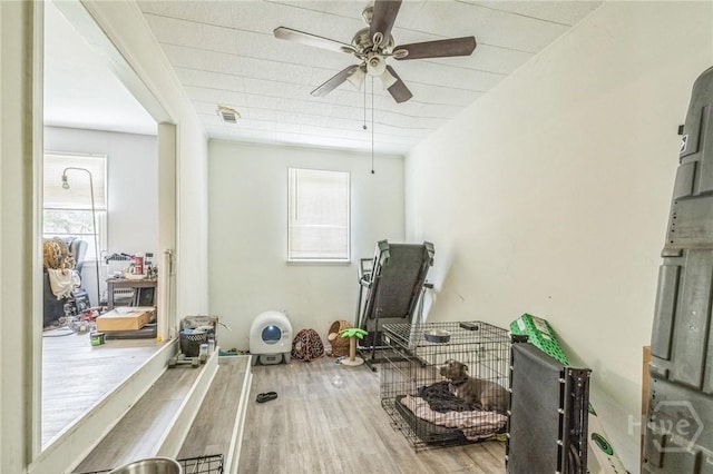 325 Bunting Dr, Savannah, GA 31404 - workout room featuring a ceiling fan and wood finished floors