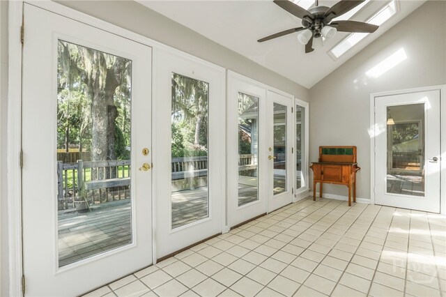550 Strathy Hall Dr, Richmond Hill, GA 31324 - doorway with vaulted ceiling, light tile patterned flooring, and ceiling fan