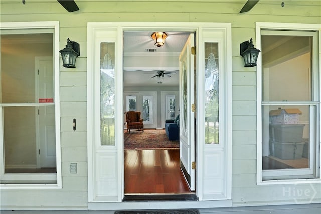 550 Strathy Hall Dr, Richmond Hill, GA 31324 - entrance to property featuring ceiling fan and covered porch