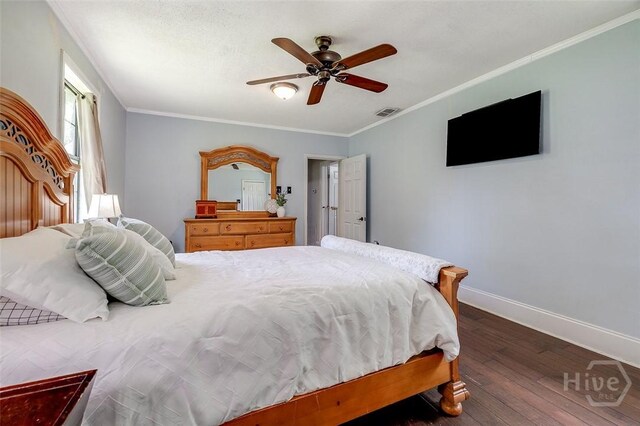 149 Spruce St, Richmond Hill, GA 31324 - bedroom with wood finished floors, baseboards, ornamental molding, and a ceiling fan