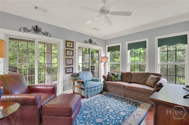 411 Southbridge Blvd Unit 706, Savannah, GA 31405 - living area featuring wood finished floors, crown molding, and a ceiling fan