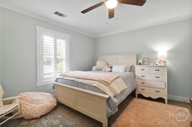 49 Tidewater Rd, Savannah, GA 31406 - bedroom with ornamental molding, a ceiling fan, and baseboards