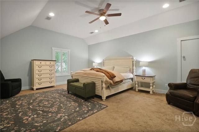 49 Tidewater Rd, Savannah, GA 31406 - carpeted bedroom with vaulted ceiling, baseboards, ceiling fan, and recessed lighting