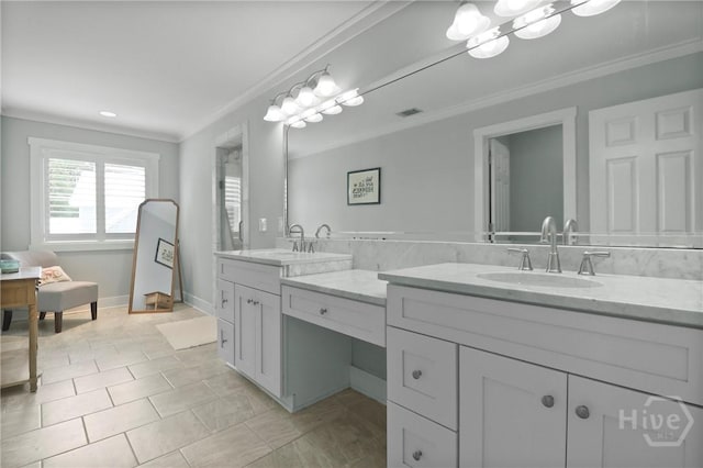 49 Tidewater Rd, Savannah, GA 31406 - bathroom featuring double vanity, ornamental molding, and tile patterned flooring